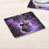 ロマンチックなギターミュージック紙コースターパープル スクエアペーパーコースター (アングル)