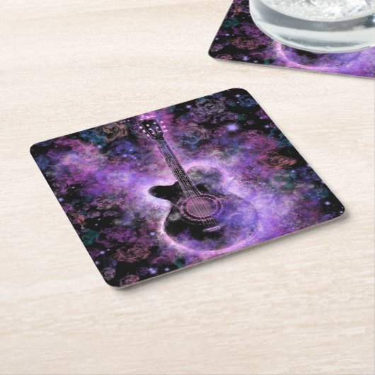 ロマンチックなギターミュージック紙コースターパープル スクエアペーパーコースター (アングル)