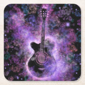 ロマンチックなギターミュージック紙コースターパープル スクエアペーパーコースター (正面)