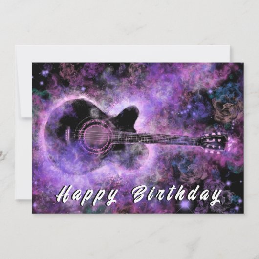 ロマンチックなギター音楽の誕生日カード (正面)