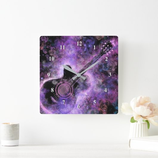 ロマンチックなギター音楽 – 魔法メロディ スクエア壁時計 (ホーム)