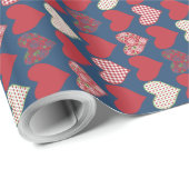 ロマンチックなギフトラップ、ミッドナイトブルーのハート ラッピングペーパー (ロールコーナー)