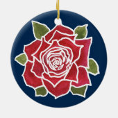 ロマンチックなギンガムハートとレッドローズオーナメント セラミックオーナメント (裏面)