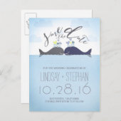 ロマンチックなクジラのカップルが日付を保存 案内ポストカード (正面/裏面)