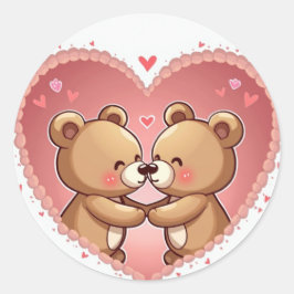 ロマンチックなクマのカップルハートシール ラウンドシール