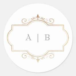 ロマンチックなクラシック金ゴールドモノグラム結婚セージ緑 ラウンドシール
