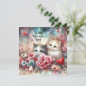 ロマンチックなクリスチャンカップル水彩猫バレンタイン シーズンカード (スタンド正面)