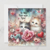 ロマンチックなクリスチャンカップル水彩猫バレンタイン シーズンカード (正面)