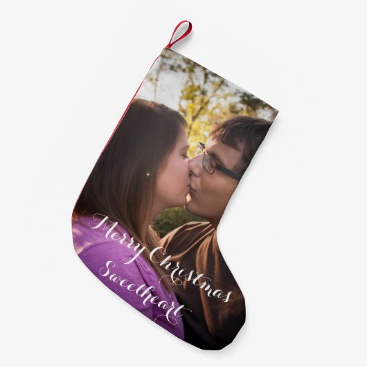 ロマンチックなクリスマスギフトストッキングカスタム写真 スモールクリスマスストッキング (正面 (吊り時))