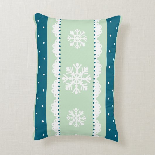 ロマンチックなクリスマスミント白い雪片パターン アクセントクッション (裏面(縦))
