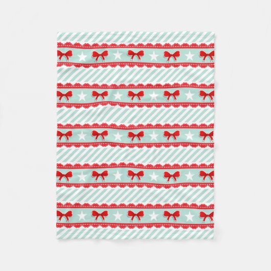 ロマンチックなクリスマス赤いミントストライプのパターン フリースブランケット (正面)