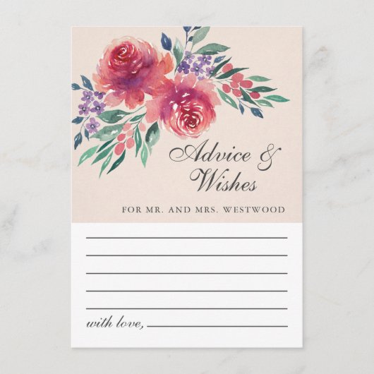 ロマンチックなクリームアイボリーウォーターカラーフローラ結婚ズ アドバイスカード (正面)