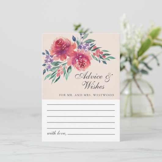 ロマンチックなクリームアイボリーウォーターカラーフローラ結婚ズ アドバイスカード (スタンド正面)