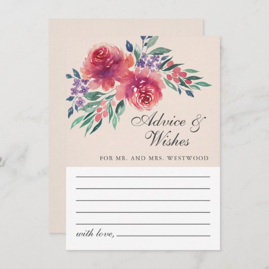 ロマンチックなクリームアイボリーウォーターカラーフローラ結婚ズ アドバイスカード (正面/裏面)