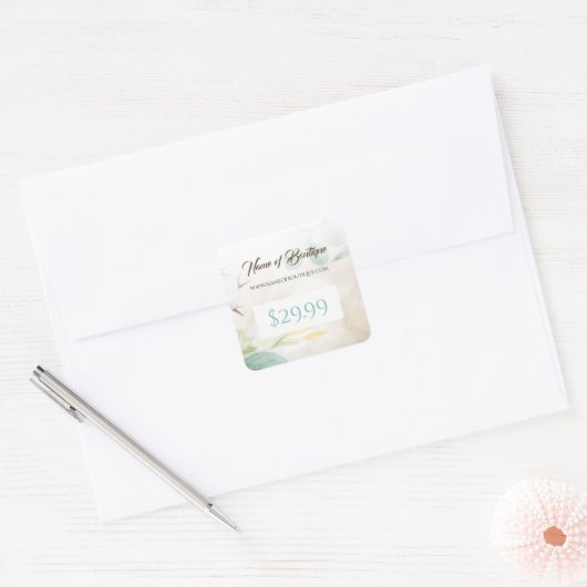 ロマンチックなクリームエレガントフローラブティックプライスラベル スクエアシール (封筒)