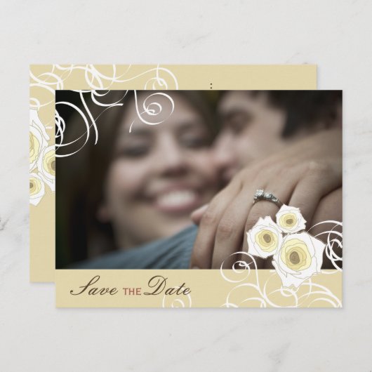 ロマンチックなクリームバラ&スワーズ写真デートを保存 案内ポストカード (正面/裏面)