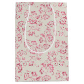 ロマンチックなクリームピンクのグリッター花柄ウェディング ミディアムペーパーバッグ (正面)