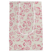 ロマンチックなクリームピンクのグリッター花柄ウェディング ミディアムペーパーバッグ (裏面)