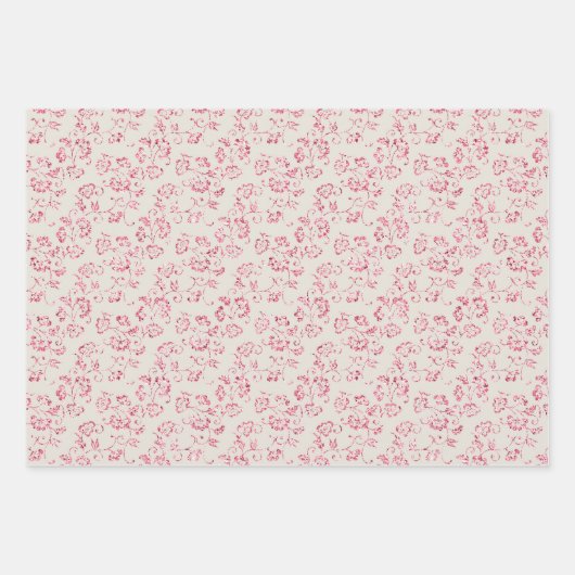 ロマンチックなクリームピンクのグリッター花柄ウェディング ラッピングペーパーシート (正面3)