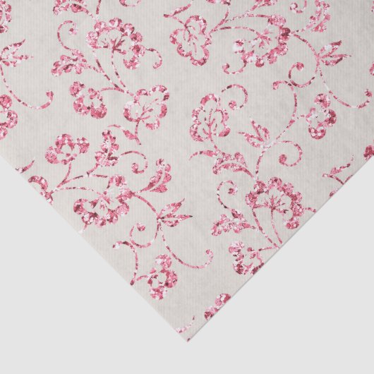 ロマンチックなクリームピンクのグリッター花柄ウェディング 薄葉紙 (詳細)