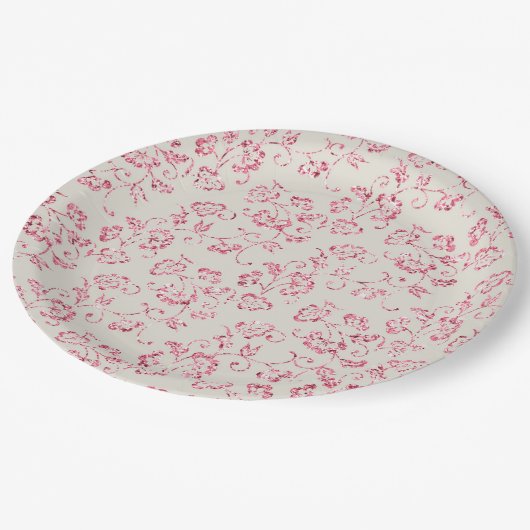 ロマンチックなクリームピンクグリッター結婚フローラ ペーパープレート (アングル)