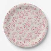 ロマンチックなクリームピンクグリッター結婚フローラ ペーパープレート (正面)