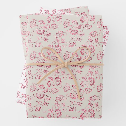 ロマンチックなクリームピンクグリッター結婚フローラ ラッピングペーパーシート (インサイチュ)