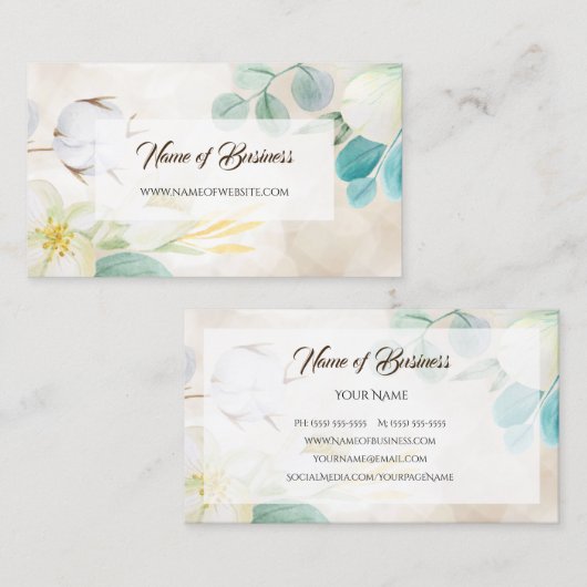 ロマンチックなクリームフローラエレガントウェブサイトブティック 名刺 (正面/裏面)