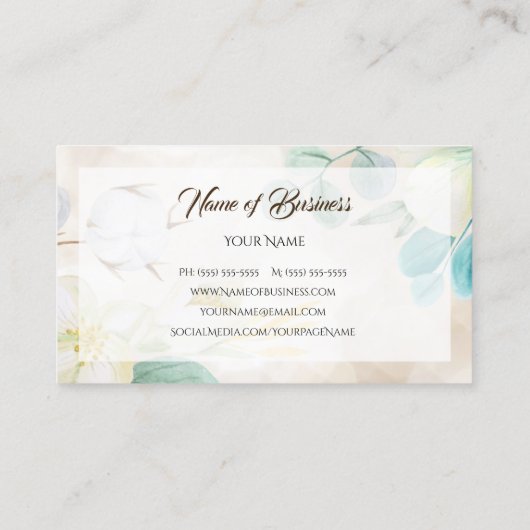 ロマンチックなクリームフローラエレガントウェブサイトブティック 名刺 (裏面)