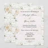 ロマンチックなクリームホワイトの花のウェディング 招待状 (正面/裏面)