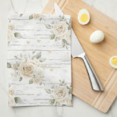ロマンチックなクリームホワイトの花のボヘミアンスタイルのブライズシャワー キッチンタオル (四つ折り)