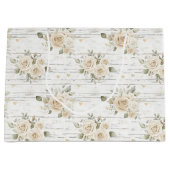 ロマンチックなクリームホワイトの花飾りボヘミアンスタイルのブライズシャワー ラージペーパーバッグ (正面)