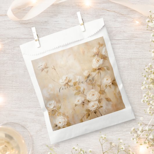 ロマンチックなクリームホワイト結婚ローズ フェイバーバッグ (クリップ留めされた状態)