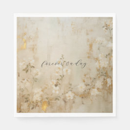 ロマンチックなクリームホワイト金ゴールド結婚フローラ スタンダードランチョンナプキン