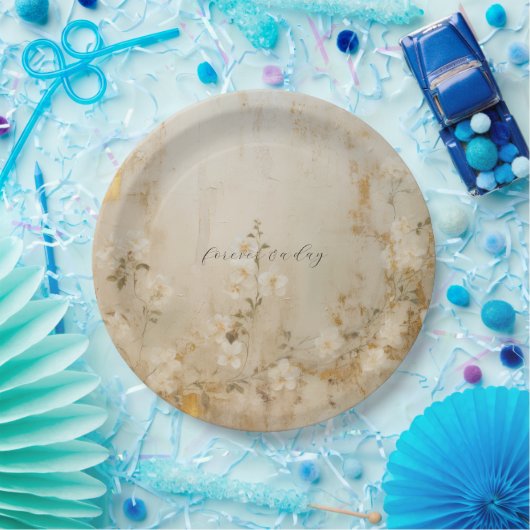 ロマンチックなクリームホワイト金ゴールド結婚フローラ ペーパープレート (パーティー)