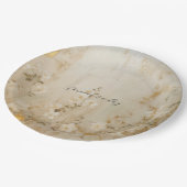 ロマンチックなクリームホワイト金ゴールド結婚フローラ ペーパープレート (アングル)