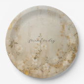 ロマンチックなクリームホワイト金ゴールド結婚フローラ ペーパープレート (正面)