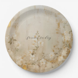 ロマンチックなクリームホワイト金ゴールド結婚フローラ ペーパープレート