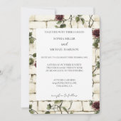 ロマンチックなクリーム色のレンガと赤いバラの花のウェディング 招待状 (正面)