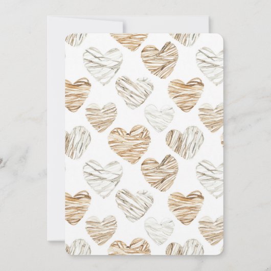 ロマンチックなクリーム色の白いハートの誕生日 招待状 (裏面)