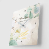 ロマンチックなクリーム色の花のエレガントなウェブサイトのブティック スクエア壁時計 (傾斜)