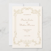 ロマンチックなクリーム金ゴールドIヴィンテージリーフ結婚ズ 招待状 (正面)
