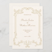 ロマンチックなクリーム金ゴールドIヴィンテージリーフ結婚ズ 招待状 (正面/裏面)