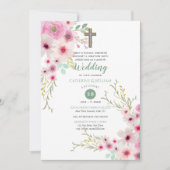 ロマンチックなクロス結婚式を誘うフローラピンクのセージ 招待状 (正面)