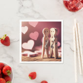 ロマンチックなクロースピンカップルとハート スタンダードカクテルナプキン (インサイチュ)