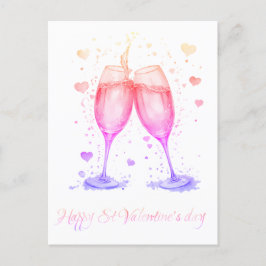 ロマンチックなグラスワインバレンタイン シーズンポストカード