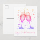 ロマンチックなグラスワインバレンタイン シーズンポストカード (正面/裏面)