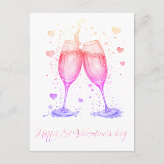 ロマンチックなグラスワインバレンタイン シーズンポストカード (正面)