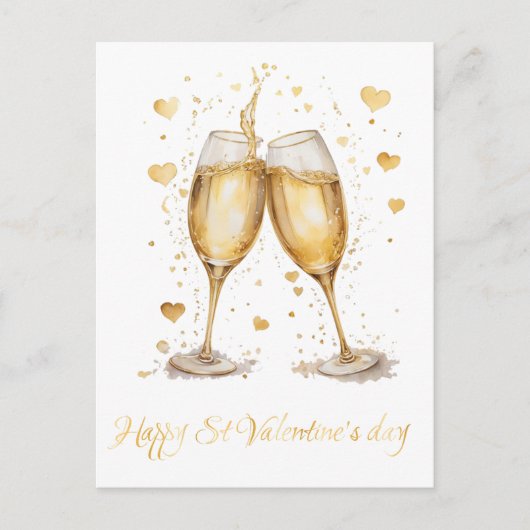 ロマンチックなグラスワインバレンタイン シーズンポストカード (正面)