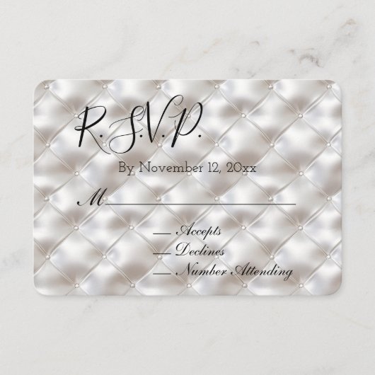 ロマンチックなグラムホワイトフェイクレザーウェディングRSVP エンクロージャーカード (正面)